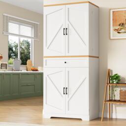 Tall Kitchen Sideboard with Maximised Storage and Anti-Tip Safety, Double-Door Cabinets for Dining Room, 80L x 40W x 180H cm, White - Aosom UK