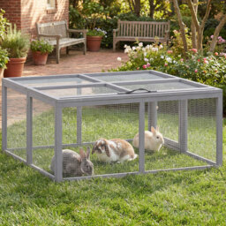 PawHut Rabbit Hutch Outdoor, Foldable Guinea Pig House with Openable Top, for 3 Bunnies, Ducks, Chickens, 110 x 105 x 50 cm - thumbnail 2