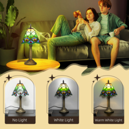 HOMCOM Tiffany-Style Table Lamp with Geometric Patterns, Handcrafted Antique Stained Glass Bedside Lamp for Living Room and Bedroom, E27 Socket, Green - thumbnail 6