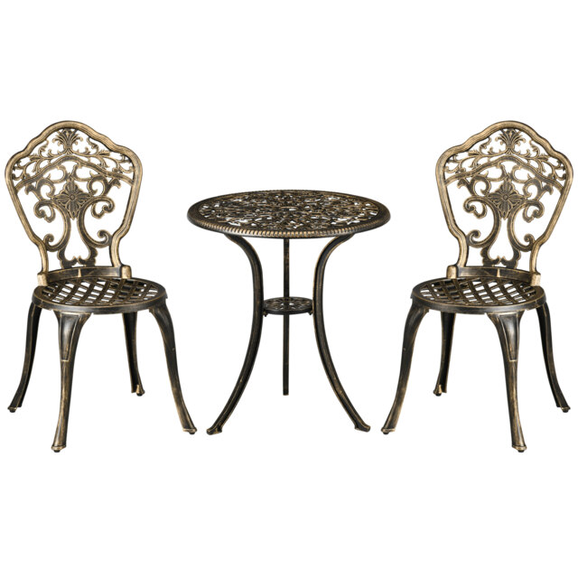 Outsunny 3 Piece Cast Aluminium Garden Bistro Set for 2 with Parasol Hole, Outdoor Coffee Table Set, Two Armless Chairs and Round Coffee Table - image 1