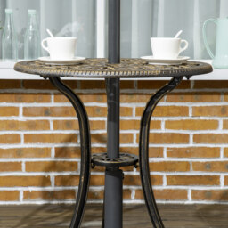 Outsunny 3 Piece Cast Aluminium Garden Bistro Set for 2 with Parasol Hole, Outdoor Coffee Table Set, Two Armless Chairs and Round Coffee Table - thumbnail 8