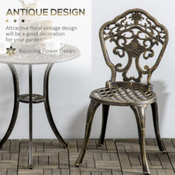 Outsunny 3 Piece Cast Aluminium Garden Bistro Set for 2 with Parasol Hole, Outdoor Coffee Table Set, Two Armless Chairs and Round Coffee Table - thumbnail 4