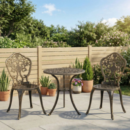 Outsunny 3 Piece Cast Aluminium Garden Bistro Set for 2 with Parasol Hole, Outdoor Coffee Table Set, Two Armless Chairs and Round Coffee Table - thumbnail 2