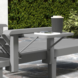 Outsunny Set of 2 Resin Reclining Sun Loungers for Garden, 5 Positions Adjustable Outdoor Chaise Lounge Chairs with Wood Texture Surface, Armrests, Foldable Side Table for Garden, Beach, Dark Grey - thumbnail 9