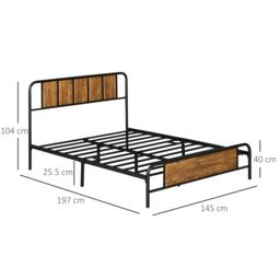 HOMCOM 25.5cm Double Bed Frame, Industrial Bed Base with Headboard, Footboard, Steel Slat Support and Storage, 145 x 199cm, Rustic Brown - Aosom UK - thumbnail 3