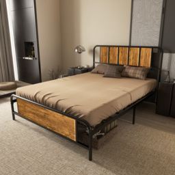 HOMCOM 25.5cm Double Bed Frame, Industrial Bed Base with Headboard, Footboard, Steel Slat Support and Storage, 145 x 199cm, Rustic Brown - Aosom UK - thumbnail 7