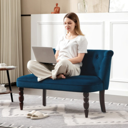 HOMCOM Velvet 2 Seater Sofa, Button Tufted Wingback Loveseat with Rubber Wood Legs for Living Room, Bedroom, Dark Blue - thumbnail 8