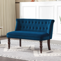 HOMCOM Velvet 2 Seater Sofa, Button Tufted Wingback Loveseat with Rubber Wood Legs for Living Room, Bedroom, Dark Blue - thumbnail 2