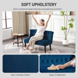 HOMCOM Velvet 2 Seater Sofa, Button Tufted Wingback Loveseat with Rubber Wood Legs for Living Room, Bedroom, Dark Blue - thumbnail 5