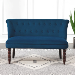 HOMCOM Velvet 2 Seater Sofa, Button Tufted Wingback Loveseat with Rubber Wood Legs for Living Room, Bedroom, Dark Blue - thumbnail 9