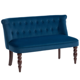 HOMCOM Velvet 2 Seater Sofa, Button Tufted Wingback Loveseat with Rubber Wood Legs for Living Room, Bedroom, Dark Blue - thumbnail 1