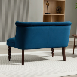 HOMCOM Velvet 2 Seater Sofa, Button Tufted Wingback Loveseat with Rubber Wood Legs for Living Room, Bedroom, Dark Blue - thumbnail 7