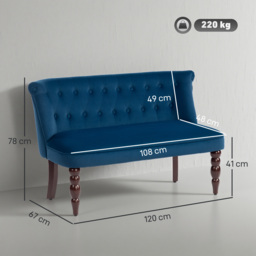 HOMCOM Velvet 2 Seater Sofa, Button Tufted Wingback Loveseat with Rubber Wood Legs for Living Room, Bedroom, Dark Blue - thumbnail 3