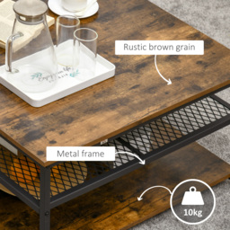 HOMCOM Industrial Coffee Table: Square Cocktail Table with 3-Tier Shelves, Rustic Brown for Living Room - Aosom UK - thumbnail 5