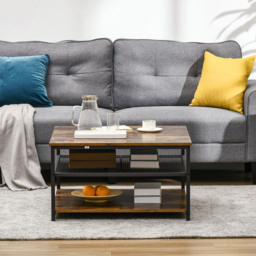 HOMCOM Industrial Coffee Table: Square Cocktail Table with 3-Tier Shelves, Rustic Brown for Living Room - Aosom UK - thumbnail 7