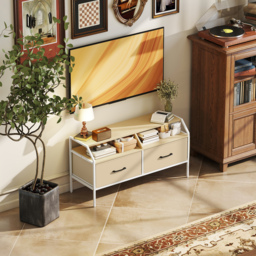 HOMCOM TV Stand Cabinet, TV Unit for 55-inch TVs with 2 Foldable Fabric Drawers, 5 Divided Side Pockets, Open Shelves, Console Table for Living Room, Bedroom, Entertainment Room, Natural Wood Finish - thumbnail 7