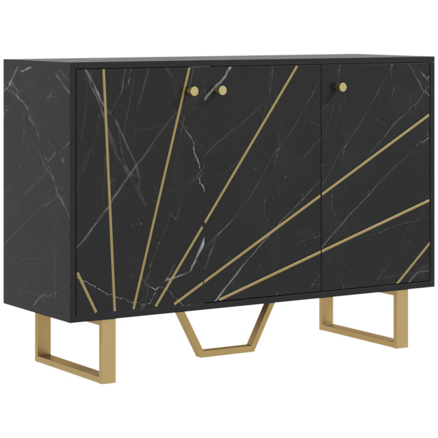 HOMCOM Sideboard Storage Cabinet, Modern Storage Cupboard with Adjustable Shelves and Metal Legs for Living Room, Kitchen, Dining Room, Entryway, Black Marble Tone - image 1