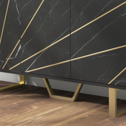 HOMCOM Sideboard Storage Cabinet, Modern Storage Cupboard with Adjustable Shelves and Metal Legs for Living Room, Kitchen, Dining Room, Entryway, Black Marble Tone - thumbnail 9