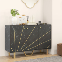 HOMCOM Sideboard Storage Cabinet, Modern Storage Cupboard with Adjustable Shelves and Metal Legs for Living Room, Kitchen, Dining Room, Entryway, Black Marble Tone - thumbnail 8