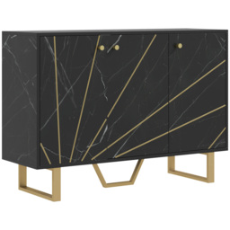 HOMCOM Sideboard Storage Cabinet, Modern Storage Cupboard with Adjustable Shelves and Metal Legs for Living Room, Kitchen, Dining Room, Entryway, Black Marble Tone - thumbnail 1