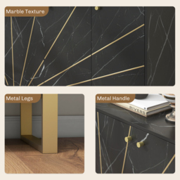 HOMCOM Sideboard Storage Cabinet, Modern Storage Cupboard with Adjustable Shelves and Metal Legs for Living Room, Kitchen, Dining Room, Entryway, Black Marble Tone - thumbnail 6