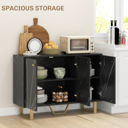 HOMCOM Sideboard Storage Cabinet, Modern Storage Cupboard with Adjustable Shelves and Metal Legs for Living Room, Kitchen, Dining Room, Entryway, Black Marble Tone - thumbnail 4