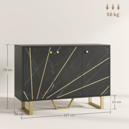 HOMCOM Sideboard Storage Cabinet, Modern Storage Cupboard with Adjustable Shelves and Metal Legs for Living Room, Kitchen, Dining Room, Entryway, Black Marble Tone - thumbnail 3
