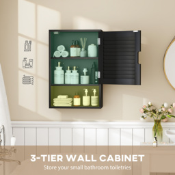 HOMCOM Bathroom Cabinet, Wall Mounted Storage Cabinet with Adjustable Shelves, 40 x 20 x 60 cm, Black - thumbnail 4