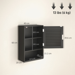 HOMCOM Bathroom Cabinet, Wall Mounted Storage Cabinet with Adjustable Shelves, 40 x 20 x 60 cm, Black - thumbnail 3