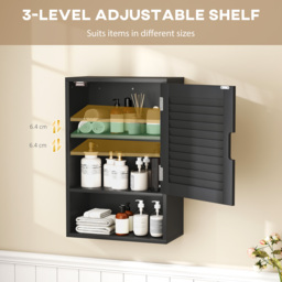 HOMCOM Bathroom Cabinet, Wall Mounted Storage Cabinet with Adjustable Shelves, 40 x 20 x 60 cm, Black - thumbnail 5