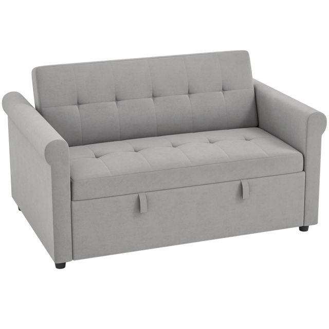 HOMCOM Two-Seater Velvet-Feel Sofa Bed - Grey - image 1