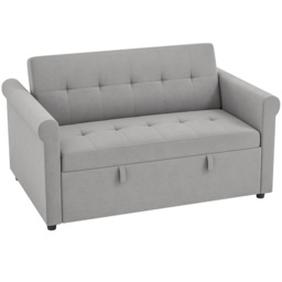 HOMCOM Two-Seater Velvet-Feel Sofa Bed - Grey - thumbnail 1