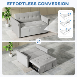 HOMCOM Two-Seater Velvet-Feel Sofa Bed - Grey - thumbnail 4