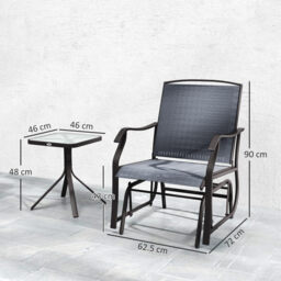 Outsunny Glider Rocking Chair & Table Set 2 Single Seaters Rocker Garden Swing Chair Patio Furniture Bistro Set Grey - Aosom UK - thumbnail 3
