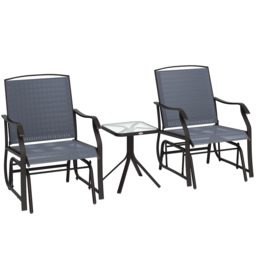 Outsunny Glider Rocking Chair & Table Set 2 Single Seaters Rocker Garden Swing Chair Patio Furniture Bistro Set Grey - Aosom UK