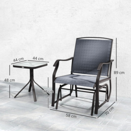 Outsunny Glider Rocking Chair & Table Set 2 Single Seaters Rocker Garden Swing Chair Patio Furniture Bistro Set Grey - Aosom UK - thumbnail 3