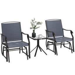 Outsunny Glider Rocking Chair & Table Set 2 Single Seaters Rocker Garden Swing Chair Patio Furniture Bistro Set Grey - Aosom UK