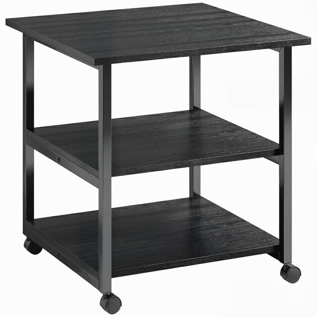 HOMCOM 3-Tier Printer Stand with Storage Shelf, Mobile Printer Table on Wheels, 50 x 50 x 52.5cm Rolling Printer Cart for Office, Black - Aosom UK - image 1