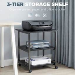 HOMCOM 3-Tier Printer Stand with Storage Shelf, Mobile Printer Table on Wheels, 50 x 50 x 52.5cm Rolling Printer Cart for Office, Black - Aosom UK - thumbnail 4