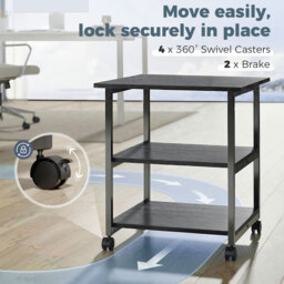 HOMCOM 3-Tier Printer Stand with Storage Shelf, Mobile Printer Table on Wheels, 50 x 50 x 52.5cm Rolling Printer Cart for Office, Black - Aosom UK - thumbnail 5