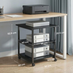 HOMCOM 3-Tier Printer Stand with Storage Shelf, Mobile Printer Table on Wheels, 50 x 50 x 52.5cm Rolling Printer Cart for Office, Black - Aosom UK - thumbnail 3