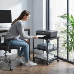HOMCOM 3-Tier Printer Stand with Storage Shelf, Mobile Printer Table on Wheels, 50 x 50 x 52.5cm Rolling Printer Cart for Office, Black - Aosom UK - thumbnail 2