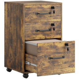 HOMCOM Three Drawer Wood-Effect Filing Cabinet - Rustic Brown - thumbnail 1