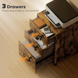 HOMCOM Three Drawer Wood-Effect Filing Cabinet - Rustic Brown - thumbnail 4