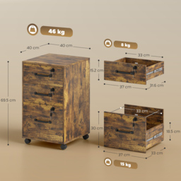 HOMCOM Three Drawer Wood-Effect Filing Cabinet - Rustic Brown - thumbnail 3