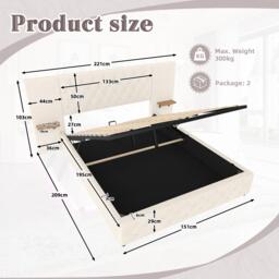 Modern Bed Frame with Wide Button-Tufted Headboard, Integrated LED Lighting, Bed Base with USB-C Ports, 209L x 221W x 103H cm, Beige - Aosom UK - thumbnail 3