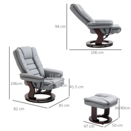 HOMCOM Recliner Chair With footstool, Recliner Armchair up to 130kg Capacity, 135° Reclining Swivel Sofa Chair for Living Room, Grey - Aosom UK - thumbnail 3