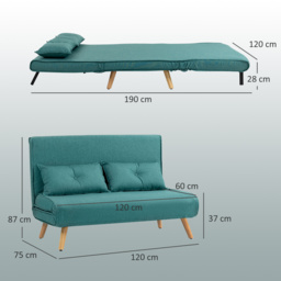 HOMCOM Two-Seater Linen-Look Sofa Bed with Scratch-Resistant Treatment, Green - Aosom UK - thumbnail 3