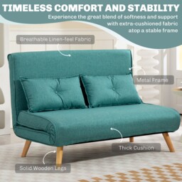 HOMCOM Two-Seater Linen-Look Sofa Bed with Scratch-Resistant Treatment, Green - Aosom UK - thumbnail 6