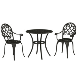 Outsunny 3 Piece Patio Bistro Set for 2, Outdoor Aluminium Garden Table and Chairs with Adjustable Footpads for Balcony, Garden and Patio, Black - thumbnail 1